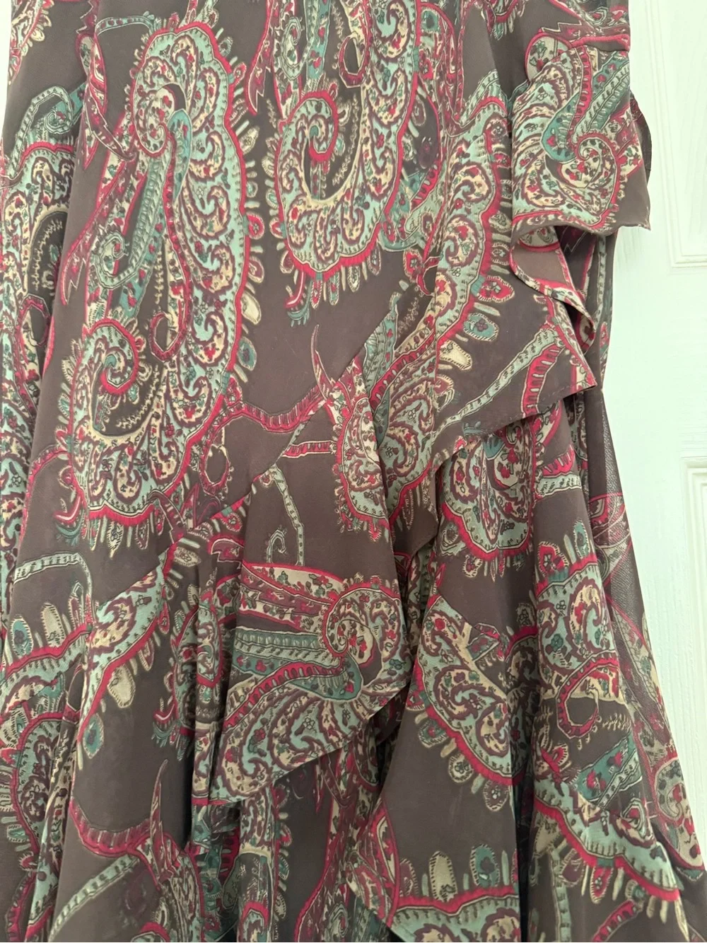 Chaps Paisley Skirt in Brown, Red, and Green size S - Picture 3 of 6